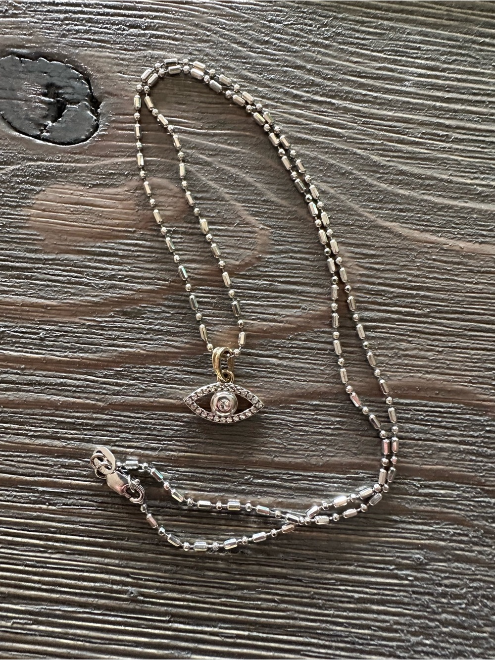 Solid 18” 14k Chain & two tone Evil Eye Pendant Necklace in White Gold
